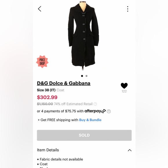 DOLCE & GABBANA Coat w Patent Leather Collar 38 (US Size 2) - Picture 2 of 8